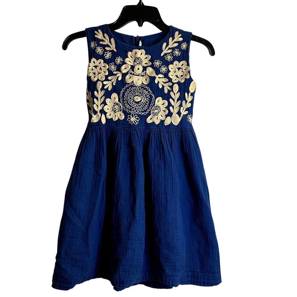 Roller Rabbit girl’s blue 100% cotton embroidered floral dress size 10